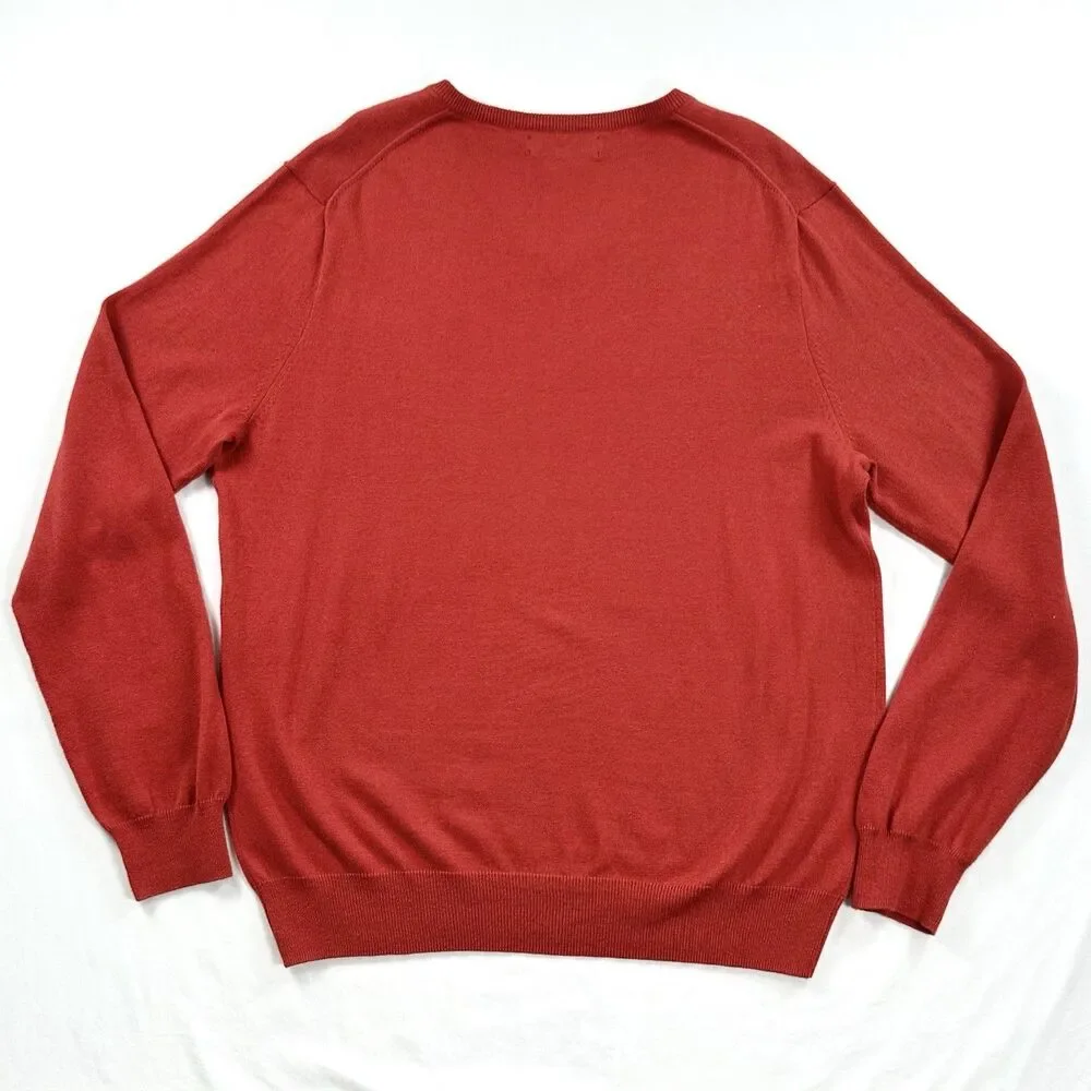 J.Crew Sweater Mens Large Orange Cotton Cashmere Blend V Neck Long Sleeve Preppy